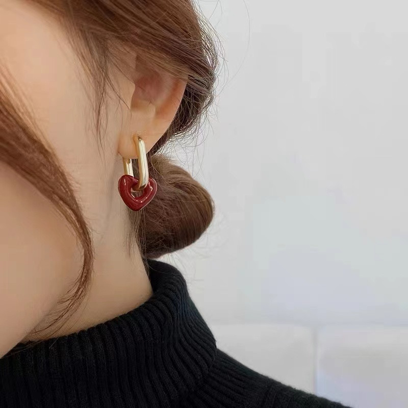Franceză Retro Romantic Vin Roșu Cercei Pandantiv Inimă Pentru Femeie Nunta Fete Bijuterii Moda Cadou Accesorii