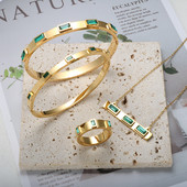Set de bijuterii din zirconiu cubic pătrat de lux, bratara de cristal, bratara, inel CZ, colier de moda pentru femei, bijuterii de nunta