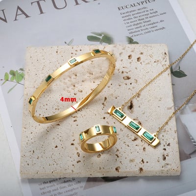 Set de bijuterii din zirconiu cubic pătrat de lux, bratara de cristal, bratara, inel CZ, colier de moda pentru femei, bijuterii de nunta