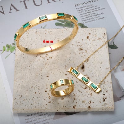 Set de bijuterii din zirconiu cubic pătrat de lux, bratara de cristal, bratara, inel CZ, colier de moda pentru femei, bijuterii de nunta