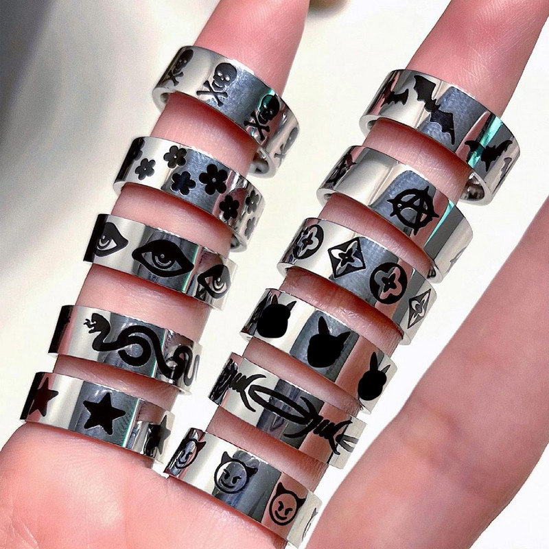 Újdonságok Hip-hop Punk rozsdamentes acél pillangó lánggyűrű Vintage gótikus csillagkeresztes gyűrűk nőknek férfi páros divatékszerek