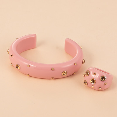 6 stílusos, divatos indiai ékszerkészlet nőknek. Aranyos akril, nagy gyűrűvel és karkötővel, gyanta bűbájjal, kristály karperecekkel lányoknak