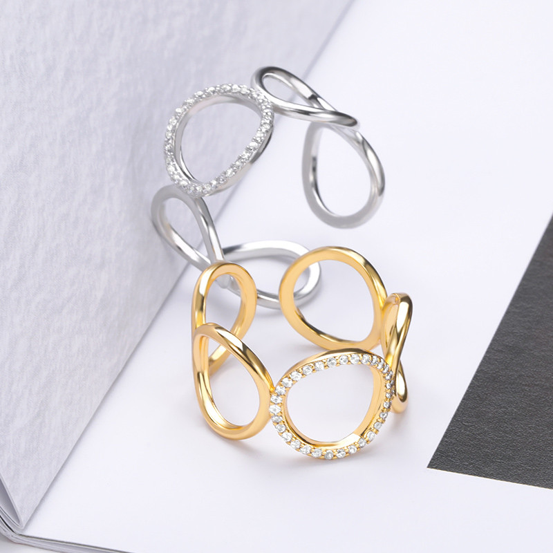 Inele 2022 pentru femei, geometric, rotund, zircon, inel deschis, cuplu punk, vintage, culoare auriu, bijuterii de nunta din oțel inoxidabil, cadou