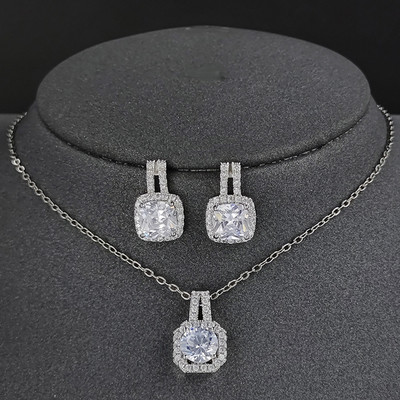 Seturi de colier de cercei de cristal cu zirconiu pătrat de culoare albă de lux pentru femei, la modă, set de bijuterii de nuntă de mireasă