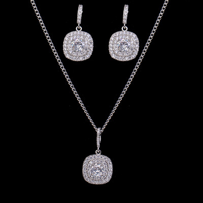 Seturi de colier de cercei de cristal cu zirconiu pătrat de culoare albă de lux pentru femei, la modă, set de bijuterii de nuntă de mireasă