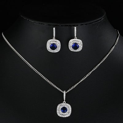 Seturi de colier de cercei de cristal cu zirconiu pătrat de culoare albă de lux pentru femei, la modă, set de bijuterii de nuntă de mireasă