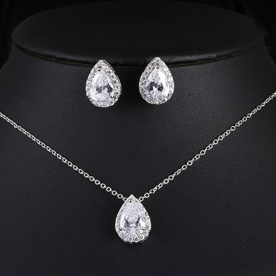 Seturi de colier de cercei de cristal cu zirconiu pătrat de culoare albă de lux pentru femei, la modă, set de bijuterii de nuntă de mireasă