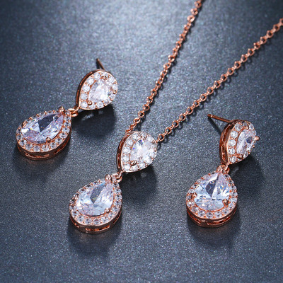 Seturi de colier de cercei de cristal cu zirconiu pătrat de culoare albă de lux pentru femei, la modă, set de bijuterii de nuntă de mireasă