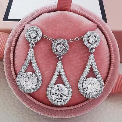 Seturi de colier de cercei de cristal cu zirconiu pătrat de culoare albă de lux pentru femei, la modă, set de bijuterii de nuntă de mireasă