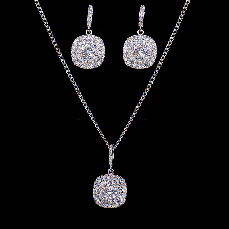 Seturi de colier de cercei de cristal cu zirconiu pătrat de culoare albă de lux pentru femei, la modă, set de bijuterii de nuntă de mireasă