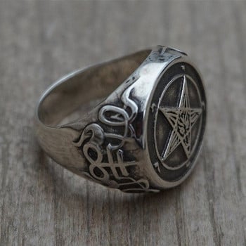 Retro Personality Devil Satan Pentagram Ring Gothic Punk Minimalist Stamp Ανδρικά κοσμήματα Αξεσουάρ Δώρο Χονδρική