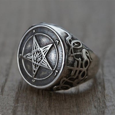 Personalitate retro Diavolul Satana Pentagramă Inel Gotic Punk Minimalist Ștampilă Bijuterii pentru bărbați Accesorii Cadou En-gros