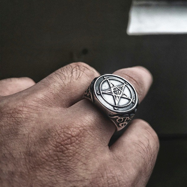 Personalitate retro Diavolul Satana Pentagramă Inel Gotic Punk Minimalist Ștampilă Bijuterii pentru bărbați Accesorii Cadou En-gros