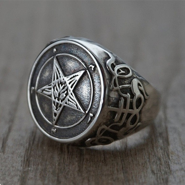 Personalitate retro Diavolul Satana Pentagramă Inel Gotic Punk Minimalist Ștampilă Bijuterii pentru bărbați Accesorii Cadou En-gros