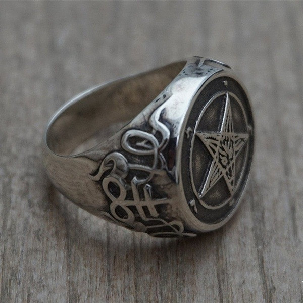 Personalitate retro Diavolul Satana Pentagramă Inel Gotic Punk Minimalist Ștampilă Bijuterii pentru bărbați Accesorii Cadou En-gros