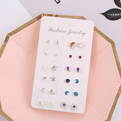 12 pár Small Planet Moon Star fülbevaló szett nőknek Egyszerű geometrikus virág strasszos fülbevaló Divatparti ékszer