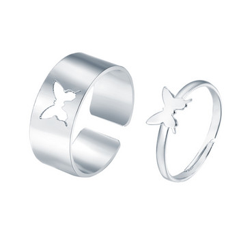 Пръстени с пеперуди в сребърен цвят за жени, мъже, комплект пръстени за двойка любовници, годеж за приятелство, брачна лента, отворен пръстен, модни бижута за 2022 г.