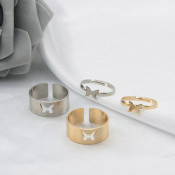 Ασημί Χρώμα Πεταλούδα Δαχτυλίδι για Γυναίκες Ανδρικές Ερωτευμένες Δαχτυλίδι Ζευγάρι Σετ Friendship Angagement Wedding Band Open Ring 2022 Trend κοσμήματα