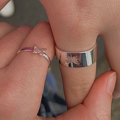 Ezüst színű pillangó gyűrűk nőknek Férfi szerelmes pár gyűrűszett Barátság eljegyzés esküvői zenekar nyitott gyűrű 2022 trendi ékszerek