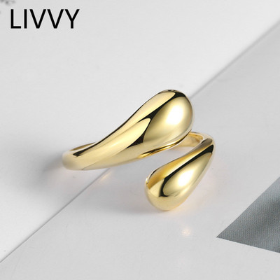 LIVVY Сребърен цвят Отворен пръстен Smooth Drop Personality Регулируем пръстен Изящни бижута за жени Парти аксесоари Тенденция за 2021 г.