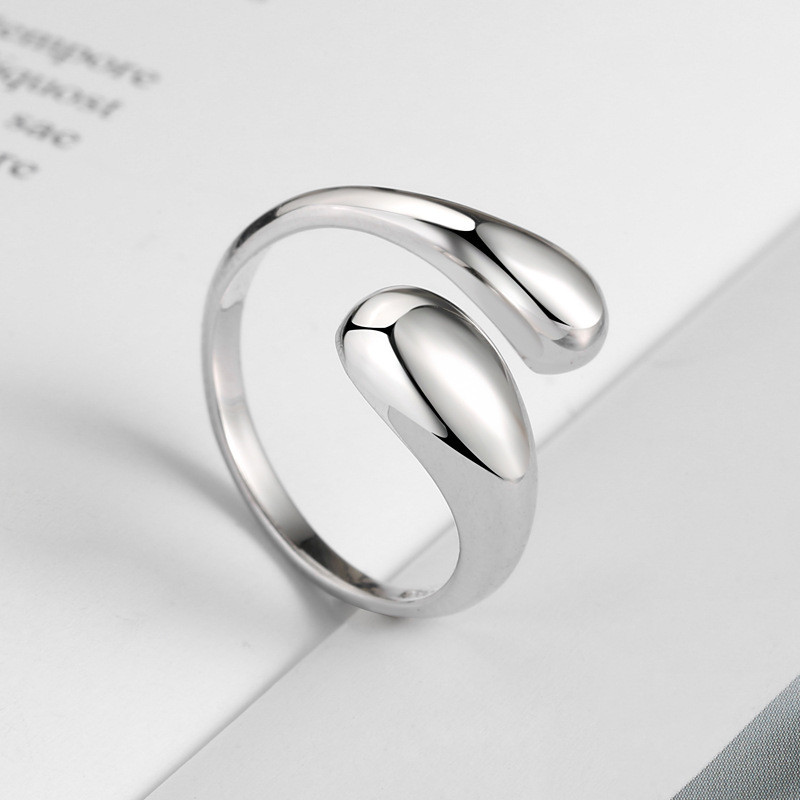 LIVVY ezüst színű nyitott gyűrű, sima csepp egyéniség, állítható gyűrűs finom ékszer női parti kiegészítők 2021 trend