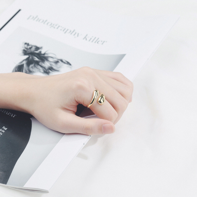 LIVVY ezüst színű nyitott gyűrű, sima csepp egyéniség, állítható gyűrűs finom ékszer női parti kiegészítők 2021 trend