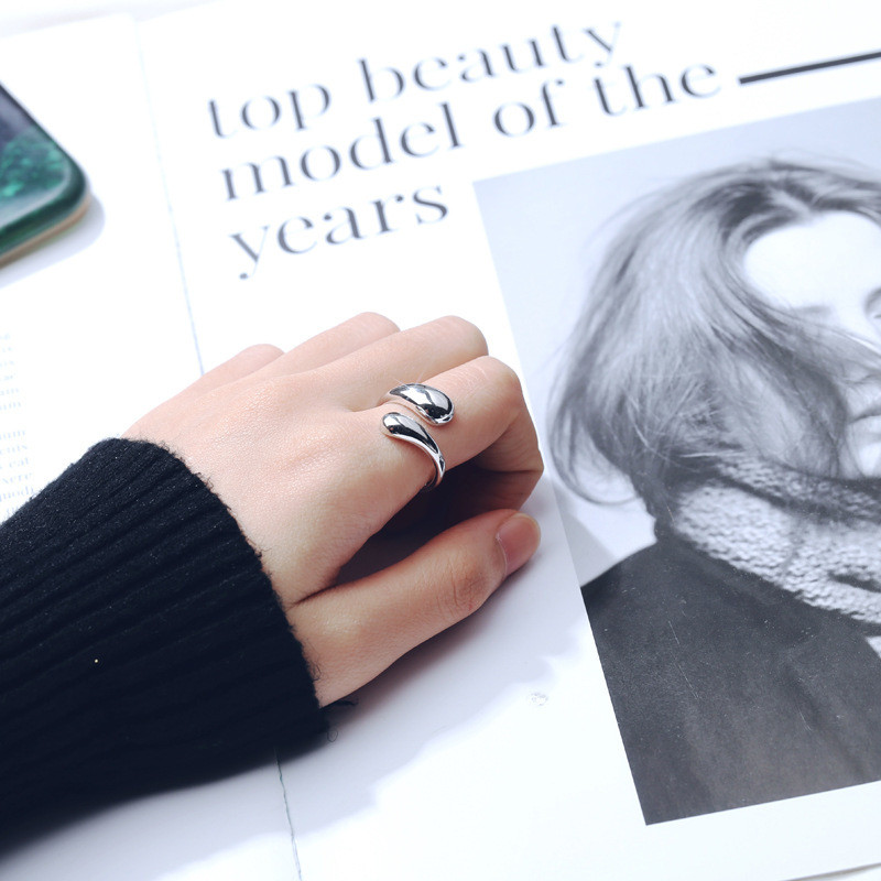 LIVVY ezüst színű nyitott gyűrű, sima csepp egyéniség, állítható gyűrűs finom ékszer női parti kiegészítők 2021 trend