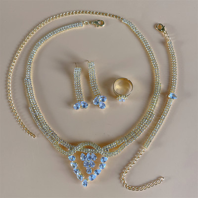 Luxusný kamienkový strapec s dlhým príveskom, plný krištáľový náhrdelník, náušnice, sada, elegantná móda, svadobné šperky, darček k narodeninám