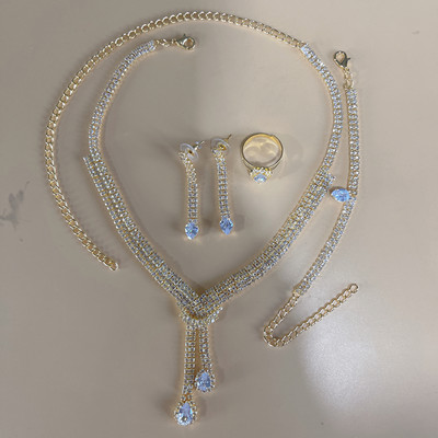 Luxusný kamienkový strapec s dlhým príveskom, plný krištáľový náhrdelník, náušnice, sada, elegantná móda, svadobné šperky, darček k narodeninám