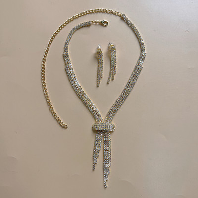 Luxusný kamienkový strapec s dlhým príveskom, plný krištáľový náhrdelník, náušnice, sada, elegantná móda, svadobné šperky, darček k narodeninám