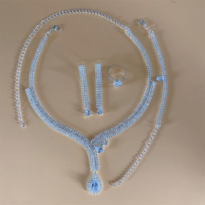 Luxusný kamienkový strapec s dlhým príveskom, plný krištáľový náhrdelník, náušnice, sada, elegantná móda, svadobné šperky, darček k narodeninám