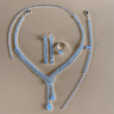 Luxusný kamienkový strapec s dlhým príveskom, plný krištáľový náhrdelník, náušnice, sada, elegantná móda, svadobné šperky, darček k narodeninám