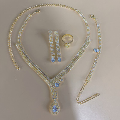 Luxusný kamienkový strapec s dlhým príveskom, plný krištáľový náhrdelník, náušnice, sada, elegantná móda, svadobné šperky, darček k narodeninám