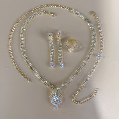 Luxusný kamienkový strapec s dlhým príveskom, plný krištáľový náhrdelník, náušnice, sada, elegantná móda, svadobné šperky, darček k narodeninám