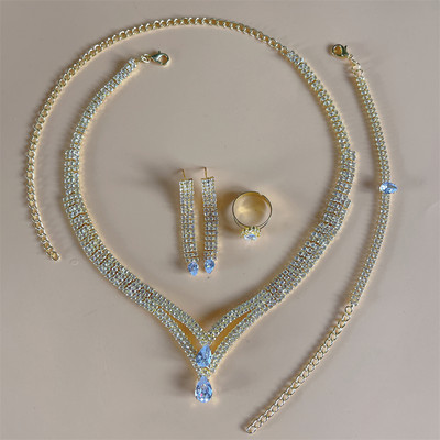 Luxusný kamienkový strapec s dlhým príveskom, plný krištáľový náhrdelník, náušnice, sada, elegantná móda, svadobné šperky, darček k narodeninám