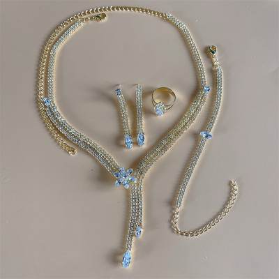 Luxusný kamienkový strapec s dlhým príveskom, plný krištáľový náhrdelník, náušnice, sada, elegantná móda, svadobné šperky, darček k narodeninám