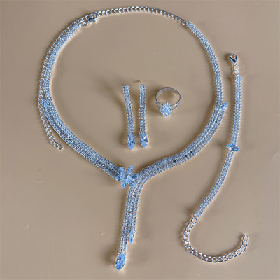 Luxusný kamienkový strapec s dlhým príveskom, plný krištáľový náhrdelník, náušnice, sada, elegantná móda, svadobné šperky, darček k narodeninám