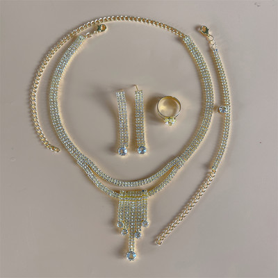 Luxusný kamienkový strapec s dlhým príveskom, plný krištáľový náhrdelník, náušnice, sada, elegantná móda, svadobné šperky, darček k narodeninám