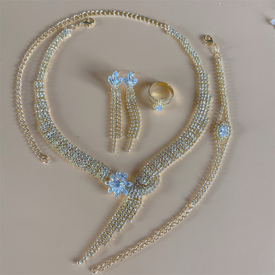 Luxusný kamienkový strapec s dlhým príveskom, plný krištáľový náhrdelník, náušnice, sada, elegantná móda, svadobné šperky, darček k narodeninám