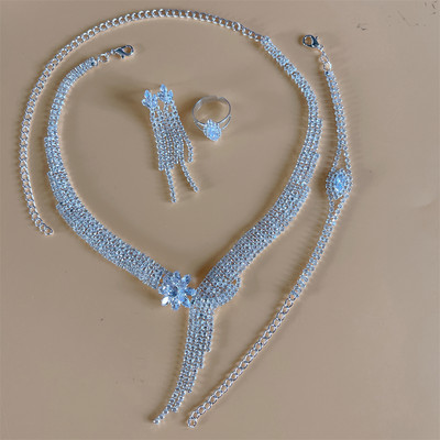 Luxusný kamienkový strapec s dlhým príveskom, plný krištáľový náhrdelník, náušnice, sada, elegantná móda, svadobné šperky, darček k narodeninám