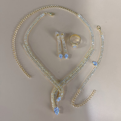 Luxusný kamienkový strapec s dlhým príveskom, plný krištáľový náhrdelník, náušnice, sada, elegantná móda, svadobné šperky, darček k narodeninám