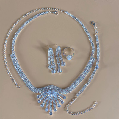 Luxusný kamienkový strapec s dlhým príveskom, plný krištáľový náhrdelník, náušnice, sada, elegantná móda, svadobné šperky, darček k narodeninám