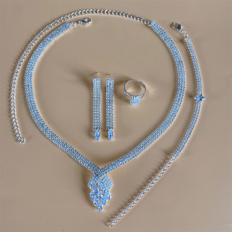 Luxus strasszos bojt hosszú medál teljes kristály nyaklánc fülbevaló szett Elegáns divat menyasszonyi esküvői ékszer születésnapi ajándék