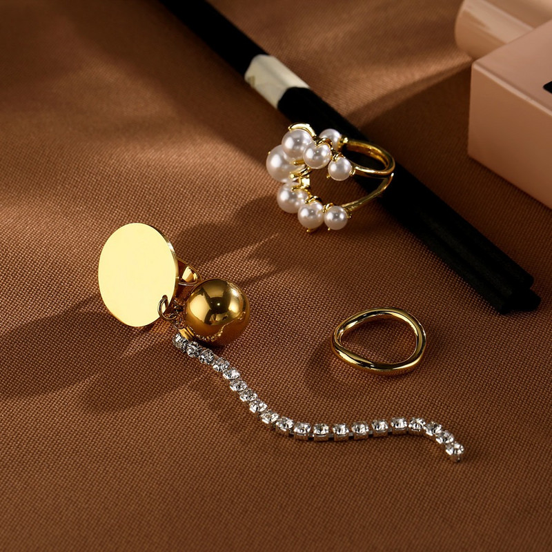 Moda кольца Inele mari geometrice pavate cu perle pentru femei 2021 noi bijuterii Declarație de personalitate Inel deschis Bijoux ajustabil