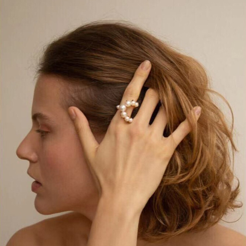Moda кольца Inele mari geometrice pavate cu perle pentru femei 2021 noi bijuterii Declarație de personalitate Inel deschis Bijoux ajustabil