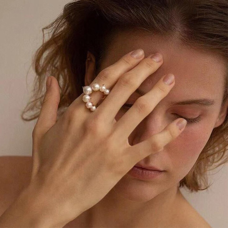 Moda кольца Inele mari geometrice pavate cu perle pentru femei 2021 noi bijuterii Declarație de personalitate Inel deschis Bijoux ajustabil