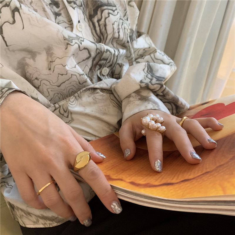 Moda кольца Inele mari geometrice pavate cu perle pentru femei 2021 noi bijuterii Declarație de personalitate Inel deschis Bijoux ajustabil