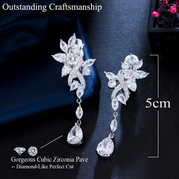 CWWZircons No Ear Hole Style Cubic Zircon Flower Drop Γυναικείο Νυφικό πάρτι Μακρύ κλιπ σε σκουλαρίκια χωρίς τρύπημα CZ274