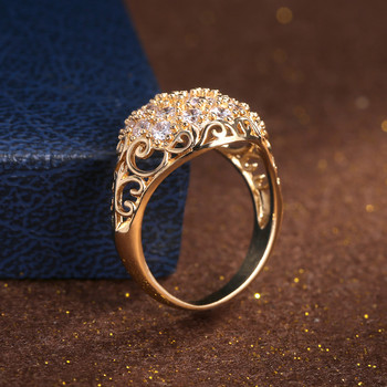 Huitan Великолепни булчински брачни пръстени в златен цвят Пълен кубичен цирконий Брилянтни дамски парти аксесоари Висококачествени дамски бижута