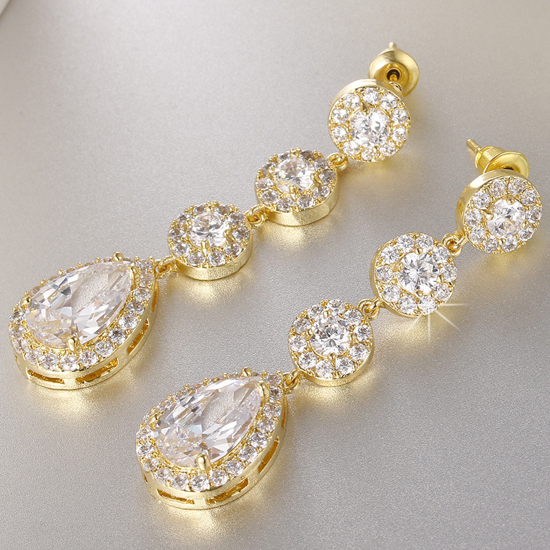 Μινιμαλισμός Δάκρυ Στρογγυλά Σκουλαρίκια Ζιργκόν Μακριά Κρεμαστά Γυναικεία 2021 Γαμήλια κοσμήματα Νυφικά σκουλαρίκια Δήλωση